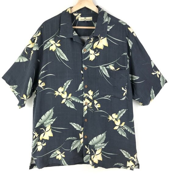Tommy Bahama Other - Tommy Bahama Gray 100% Silk Floral Hawaiian Shirt Size Large